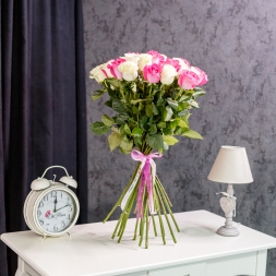 15 бело-розовая роза 80-90 см