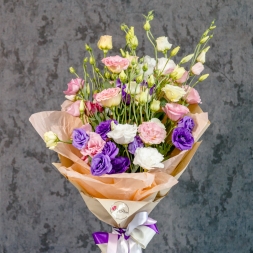 Bouquet of 15 White-Pink-Purple Lisianthus