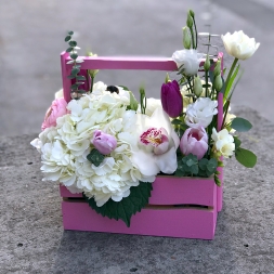 Pink box with white flowers