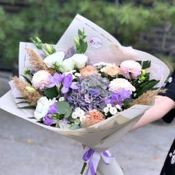 Cream-Purple Bouquet with Hydrangea