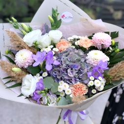 Cream-Purple Bouquet with Hydrangea