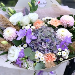 Cream-Purple Bouquet with Hydrangea