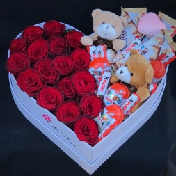 Heart with Roses, Kinder Sweets and Teddy Bears
