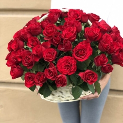 Red Roses in Basket (51 stems)