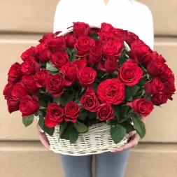 Red Roses in Basket (51 stems)