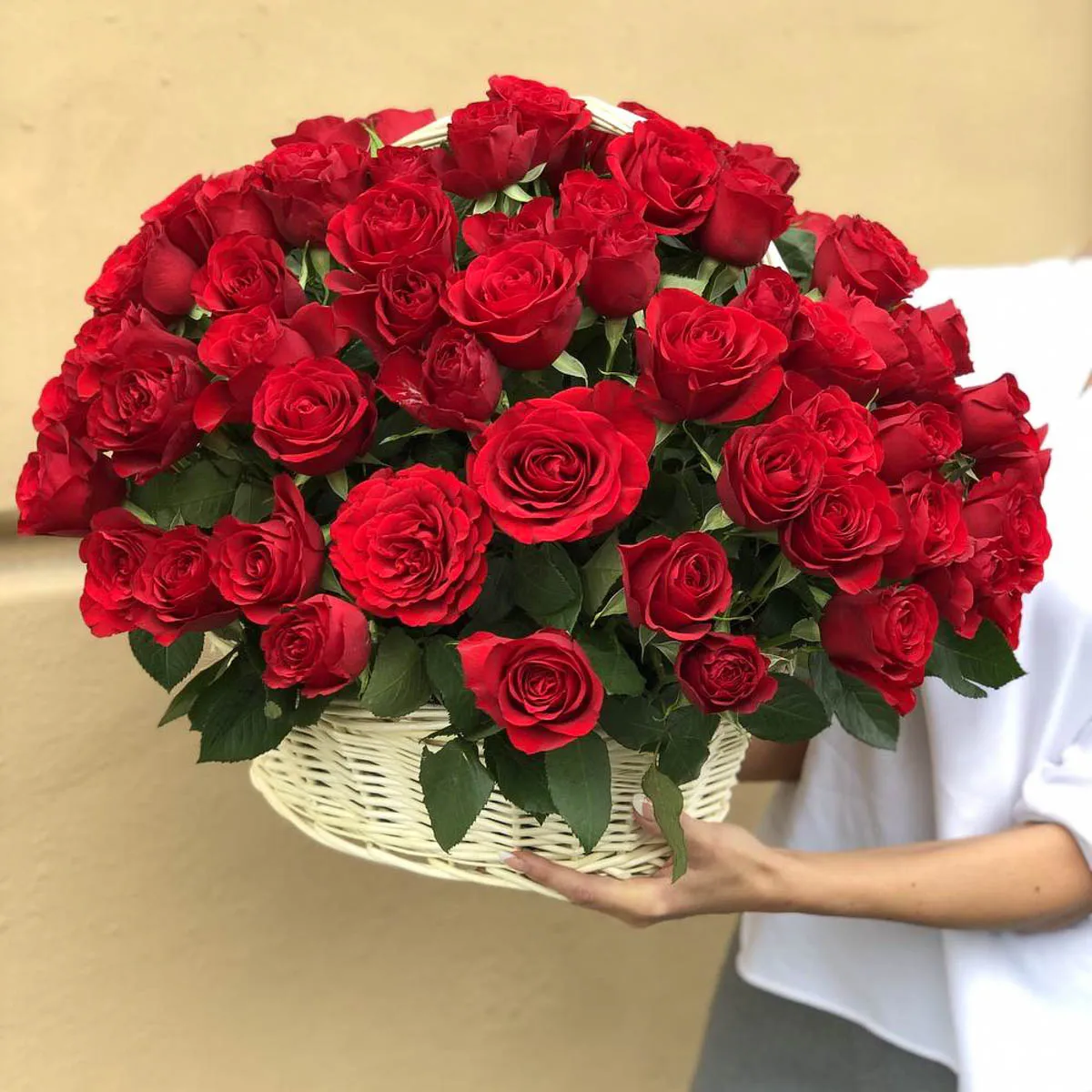 Red Roses in Basket (51 stems)