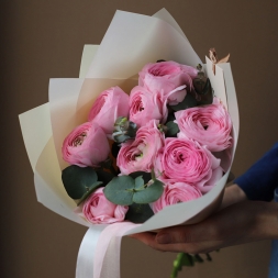 Bouquet of Pink Ranunculus and Eucalyptus