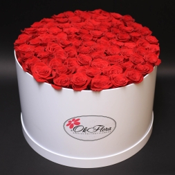Cutie Albă cu 101 Trandafiri Roșii