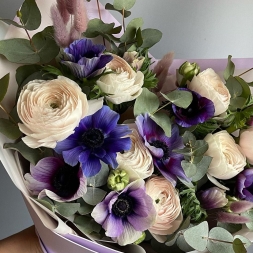 Bouquet of Ranunculus and Purple Anemones