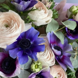 Bouquet of Ranunculus and Purple Anemones