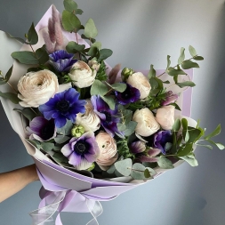 Bouquet of Ranunculus and Purple Anemones