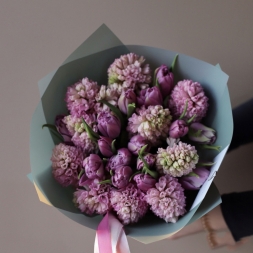 Bouquet of Pink Hyacinths and Tulips