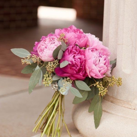 Wedding Bouquet with Pink Peonies and Eucaliptus