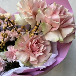 Pink Bouquet with Roses and Dianthus