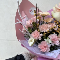 Pink Bouquet with Roses and Dianthus