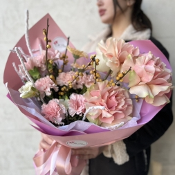 Pink Bouquet with Roses and Dianthus