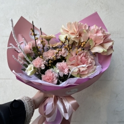 Pink Bouquet with Roses and Dianthus