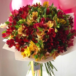 Multicolored alstroemeria in a bouquet