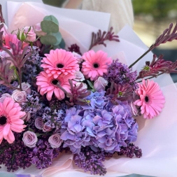 Bouquet with Lilac, Hydrangea and Gerbera