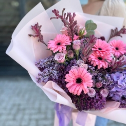 Bouquet with Lilac, Hydrangea and Gerbera