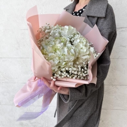 Bouquet with White Hydrangeas and Gypsophila