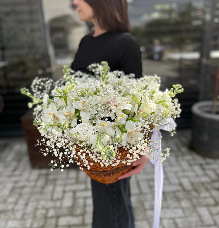 Cymbidium with Gypsophila Basket