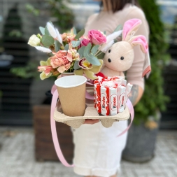 Coffee, Composition of Flowers, Bunny and Sweets