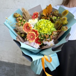 Bouquet with Green Hydrangea and Autumn Flowers