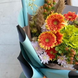 Bouquet with Green Hydrangea and Autumn Flowers