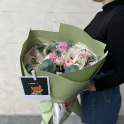 Pink White Bouquet with Ranunculus, Tulips and Hyacinths