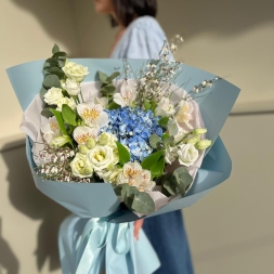 Bouquet with Blue Hydrangea and White Flowers