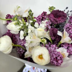 Bouquet with Lilac, Ranunculus, Matthiola and Alstroemeria