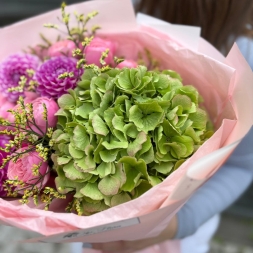 Buchet cu Hortensie, Silva Pink si Dalii