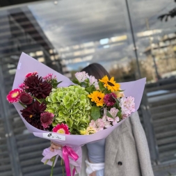 Autumn Bouquet with Dahlias, Hydrangea and Sunflower