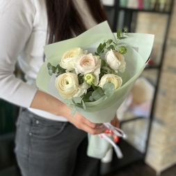 Bouquet of Pale Pink Ranunculus and Eucalyptus