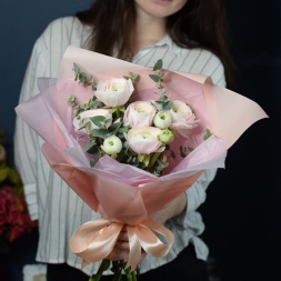 Bouquet of Pink Ranunculus and Eucalyptus