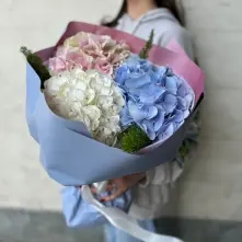 Buchet cu Hortensii Multicolore si Verdeata Decorativa alt vedere product 3