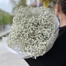 Bouquet of White Gypsophila in White Paper alt vedere product 2