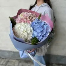 Buchet cu Hortensii Multicolore si Verdeata Decorativa alt vedere product 2